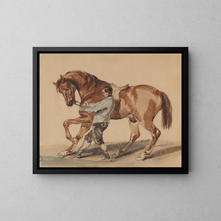 Piotr Michaowski - Stableman with a chestnut horse.webp
