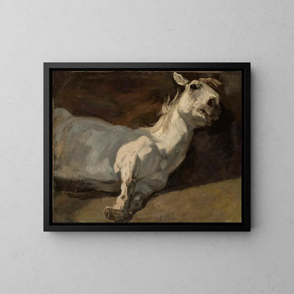 Weißes Pferd, das auf dem Boden liegt - Piotr Michałowski — gerahmtes Bild an der Wand