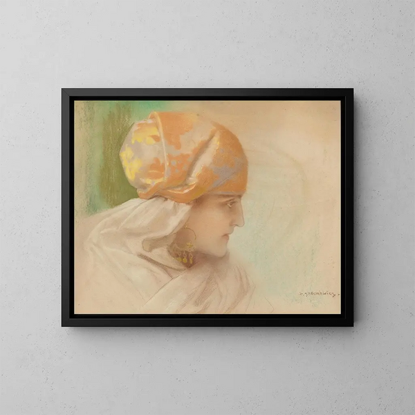 Portrait einer Frau mit Ohrringen - Piotr Stachiewicz — gerahmtes Bild an der Wand
