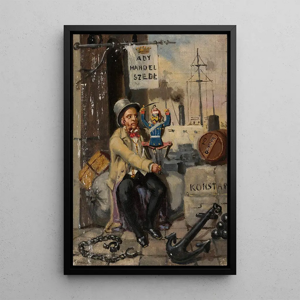Man with a puppet - Polikarp Gumiński — framed artwork on a wall