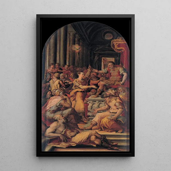 The Dispute of Saint Catherine - Prospero Fontana — framed artwork on a wall