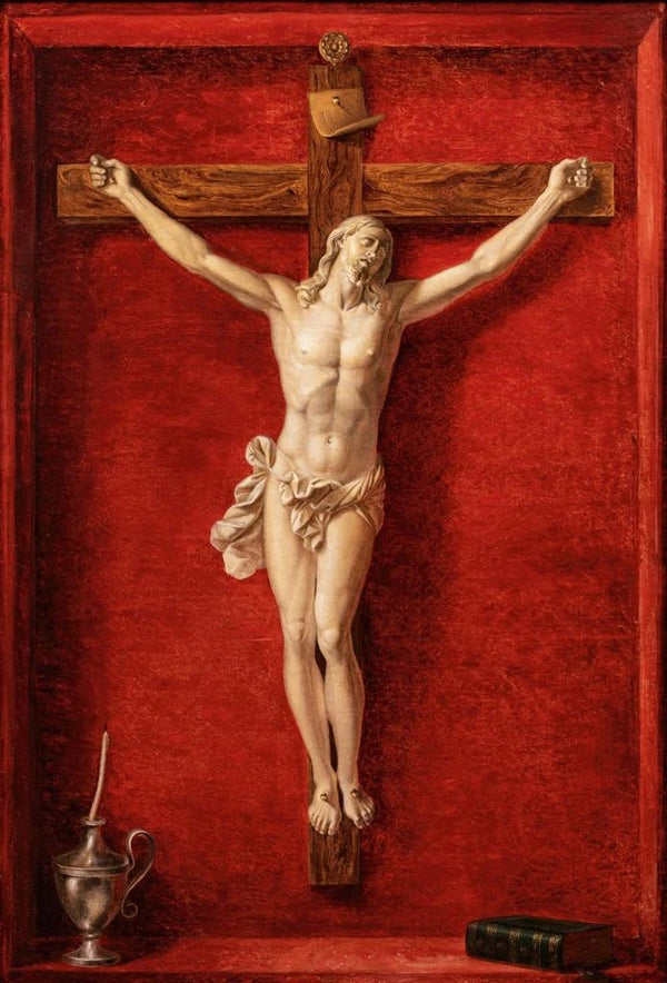 Trompe-l'œil with a crucifix - Prospero Mallerini — framed artwork on a wall