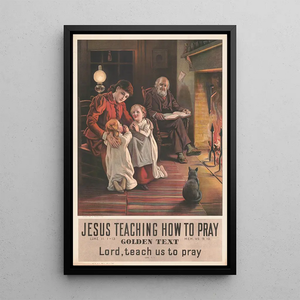Jesus teaching how to pray - Providence Lith Co — framed artwork on a wall