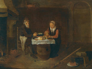Quirijn Van Brekelenkam - A Modest Interior With An Elderly Couple Seated At a Table Eating Mussels And Bread.webp