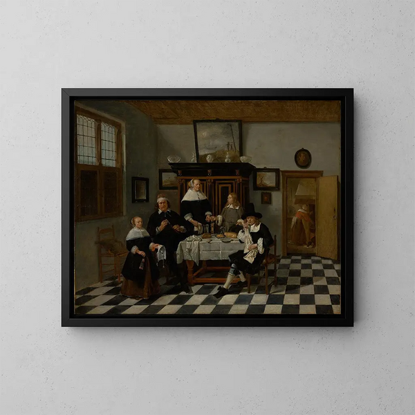 Gruppenfamilie in einem Interieur - Quirijn van Brekelenkam — gerahmtes Bild an der Wand