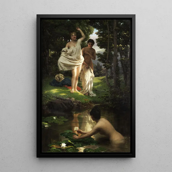 Young girl bathing at a forest spring - Raffaele Giannetti — framed artwork on a wall