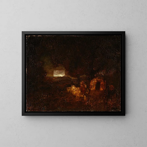 Les Constructeurs de pirogues - Ralph Albert Blakelock — gerahmtes Bild an der Wand