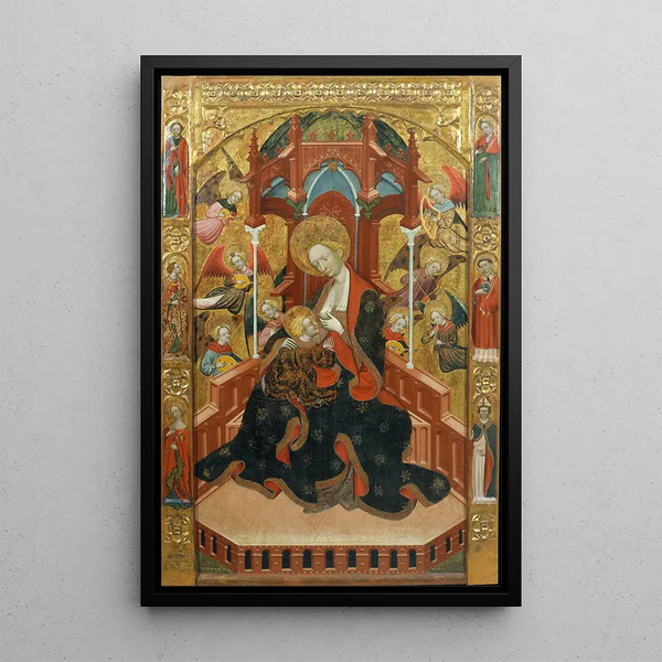 Virgin and Child Feeding Painting - Ramon de Mur — framed artwork on a wall
