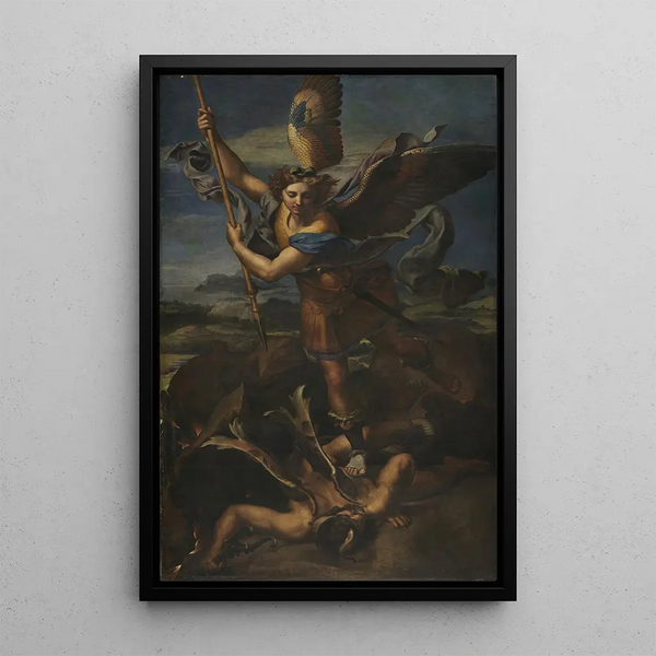 Saint Michael defeating Satan - Raphael — framed artwork on a wall