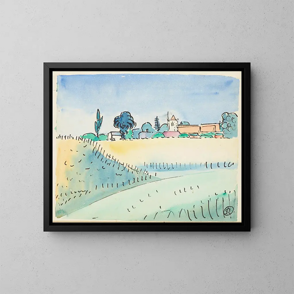 Landschaft mit Kirche - Raymond McIntyre — gerahmtes Bild an der Wand