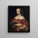 Portrait einer Dame mit einem Hund im Beutel - Rembrandt van Rijn — gerahmtes Bild an der Wand