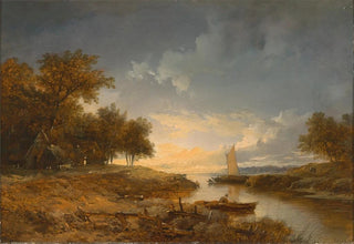 Remigius Adrianus van Haanen - A Dutch River Landscape in the Evening Light.webp