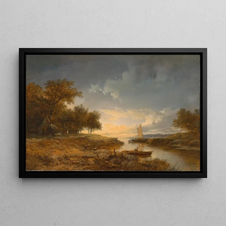 Remigius Adrianus van Haanen - A Dutch River Landscape in the Evening Light.webp
