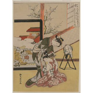 Reproduction Bienveillance - Courtisane rasant le cou de son serviteur Cinq vertus confucéennes - Suzuki Harunobu
