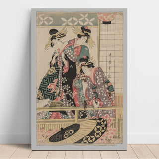 Reproduction Femmes de Yoshiwara regardant dans la rue au printemps - Kitagawa Utamaro