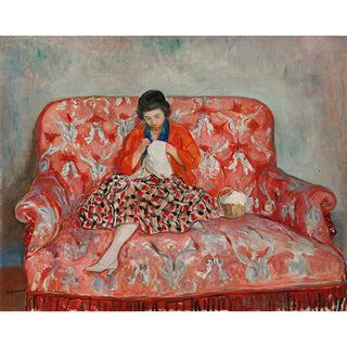 Reproduction Jeune Fille Cousant sur un Canapé - Henri Lebasque