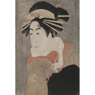 Reproduction L'acteur Matsumoto Yonesaburō dans le rôle de Shinobu, posant en courtisane Kewaizaka no Shōshō, dans la pièce Un mélange d'histoires de vengeance - Tōshūsai Sharaku