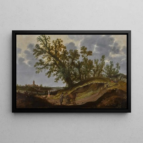 Reyer Claesz Suycker - Landscape with figures on a path a church beyond.webp