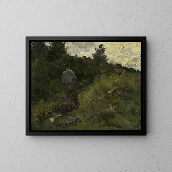 Ein Bauer, der entlang des Waldrandes geht - Richard Nicolas Roland Holst — gerahmtes Bild an der Wand