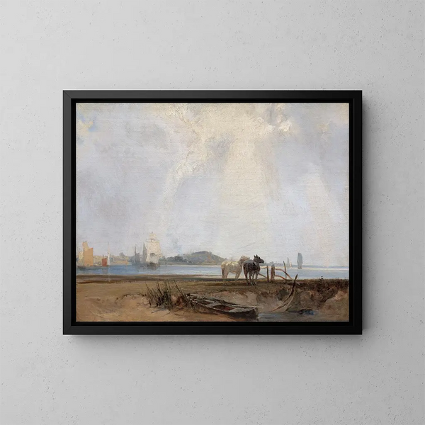 vicino a Quillebeuf - Richard Parkes Bonington — quadro incorniciato alla parete