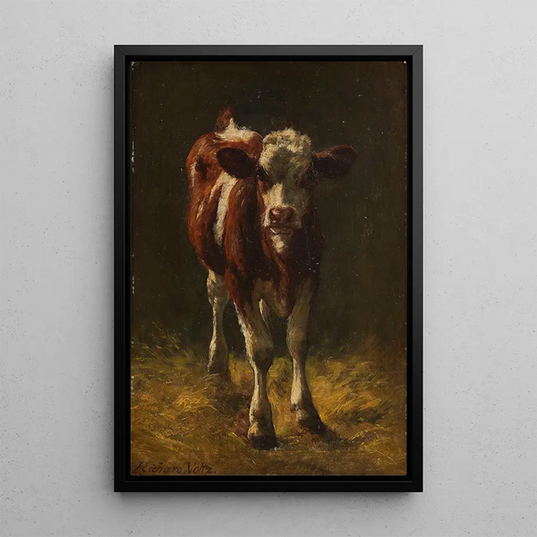 Little lambs in the stable - Richard Voltz — framed artwork on a wall