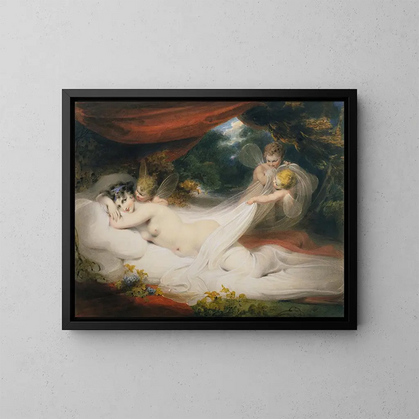 Nymphe und Cupido - Richard Westall — gerahmtes Bild an der Wand