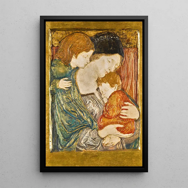 Relief painting with a mother and children - Robert Anning Bell — framed artwork on a wall