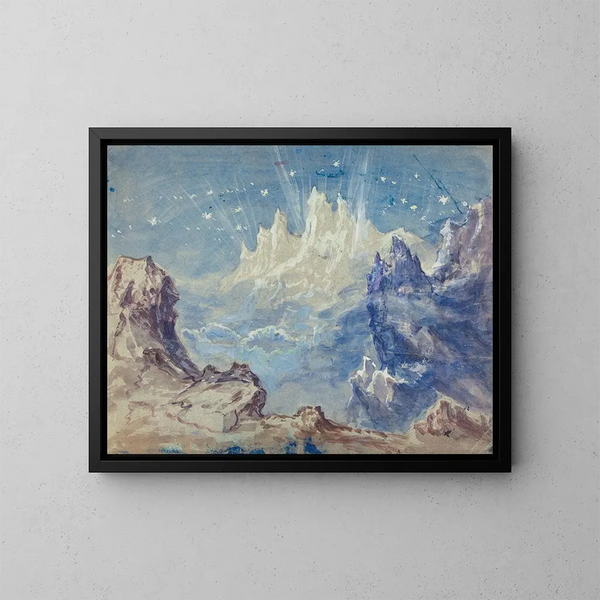 Fantastisches Berglandschaft-Gemälde mit Sternenhimmel - Robert Caney — gerahmtes Bild an der Wand