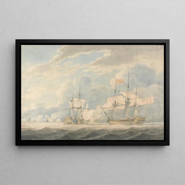 Robert Cleveley - The Dutch Vice Admiral under Admiral De Winter striking his flag to the English Vice Admiral Onslow under Admiral Duncan at the Battle of Camperdown 11th October 1797.webp