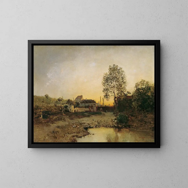 Paesaggio con stagno e alberi - Robert Russ — quadro incorniciato alla parete