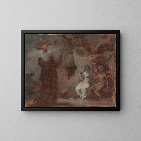 Prospero, das eine Maske für Ferdinand und Miranda beschwört - Robert Smirke — gerahmtes Bild an der Wand