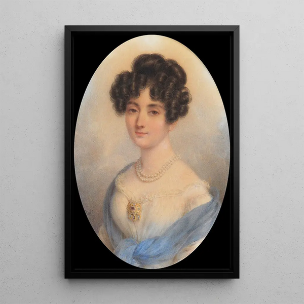 Dame en blanc et bleu - Rodolphe Bel — framed artwork on a wall