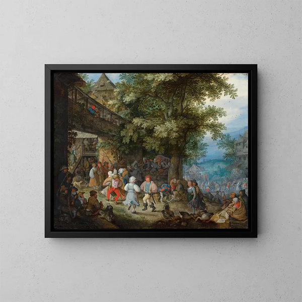 Bauern beim Tanzen vor einer bohémischen Gaststätte - Roelant Savery — gerahmtes Bild an der Wand