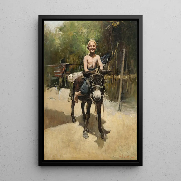 a boy on a donkey - Romualdo Locatelli — framed artwork on a wall