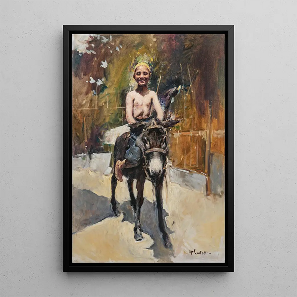 a young man riding a donkey - Romualdo Locatelli — framed artwork on a wall
