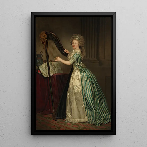 Self-portrait with a harp - Rose-Adélaïde Ducreux — framed artwork on a wall