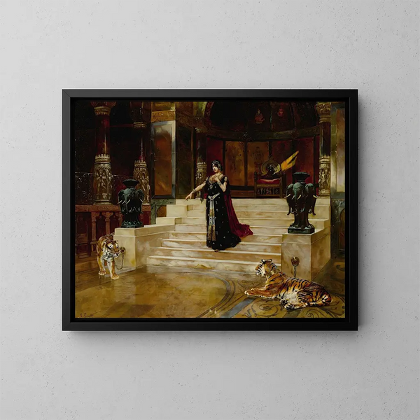 Salom und die Tiger - Rudolf Ernst — gerahmtes Bild an der Wand