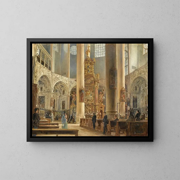 Interno della chiesa francescana di Salisburgo - Rudolf von Alt — quadro incorniciato alla parete