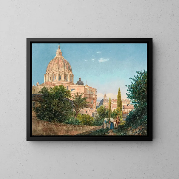 Saint-Pierre depuis il giardino del Vaticano - Rudolf von Alt — quadro incorniciato alla parete