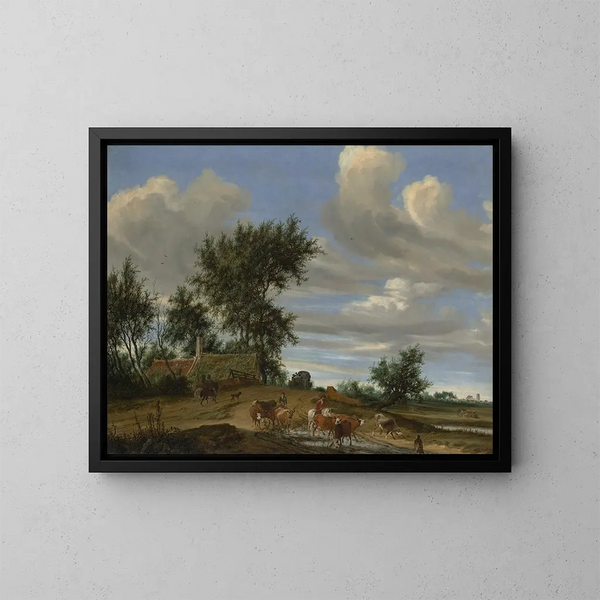 Una strada di campagna - Salomon van Ruysdael — quadro incorniciato alla parete