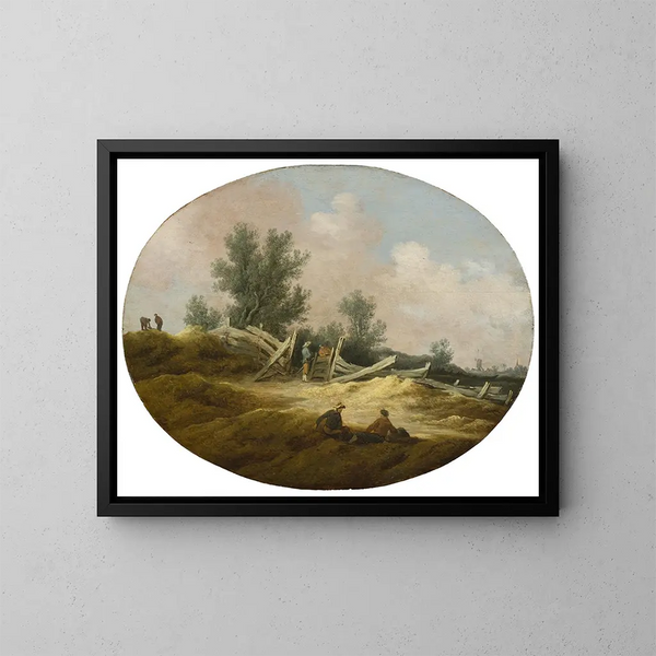 Paesaggio con una staccionata in legno e figure - Salomon van Ruysdael — quadro incorniciato alla parete