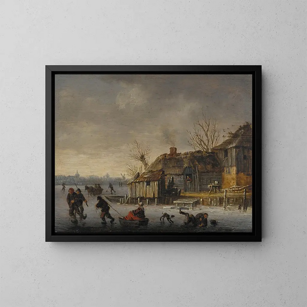 Paesaggio invernale con pattinatori - Salomon van Ruysdael — quadro incorniciato alla parete