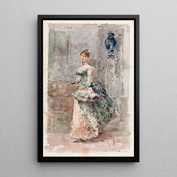 Dame en robe de cérémonie - Salvador Sánchez Barbudo — framed artwork on a wall