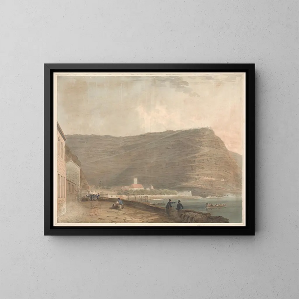 Colonizzazione costiera inglese circondata da montagne - Samuel Davis — quadro incorniciato alla parete