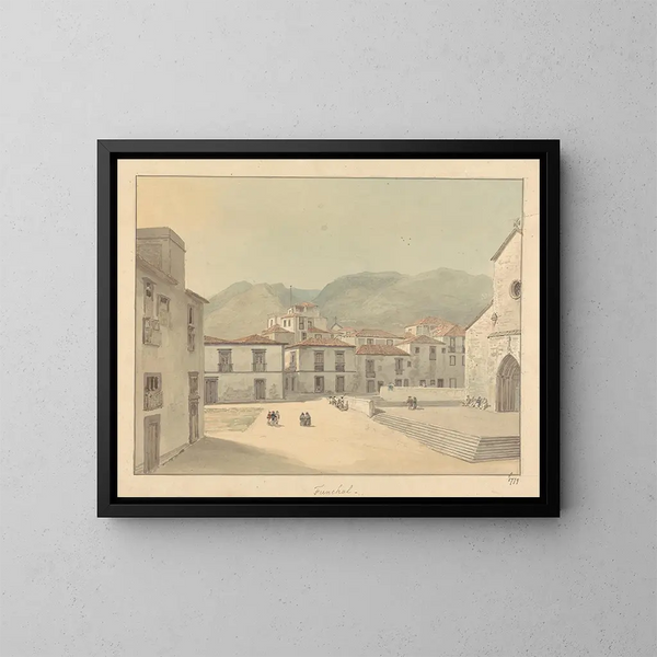 Funchal, Madeira, una piazza con una chiesa - Samuel Davis — quadro incorniciato alla parete