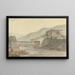 Ansicht von Tashichoedzong, Bhutan, und der Holzbrücke - Samuel Davis — gerahmtes Bild an der Wand