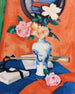 Rosen in einer Vase vor orangefarbenem Hintergrund - Samuel John Peploe — Ansicht des Kunstwerks