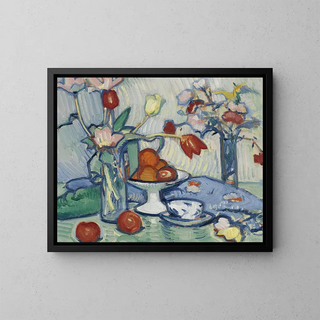 Tulipes e una caffettiera - Samuel John Peploe — quadro incorniciato alla parete
