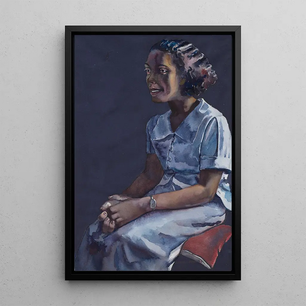 Young girl in a blue dress - Samuel Joseph Brown Jr — framed artwork on a wall