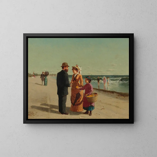 Verkauf von Orangen am Meer - Samuel S. Carr — gerahmtes Bild an der Wand
